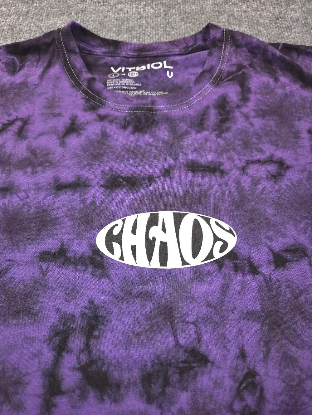 Vitriol Chaos Mayhem Purple Black Tie Dye Graphic Tee‎ L